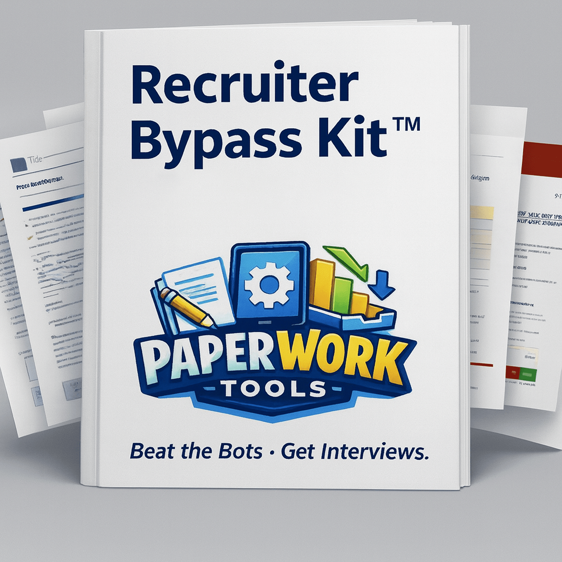 Book titled 'Recruiter Bypass Kit' by Paperwork Tools on a gray background